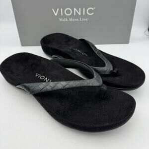 Vionic Women's Dillon Sandals Black Emb Crocodile Size: 9 M
